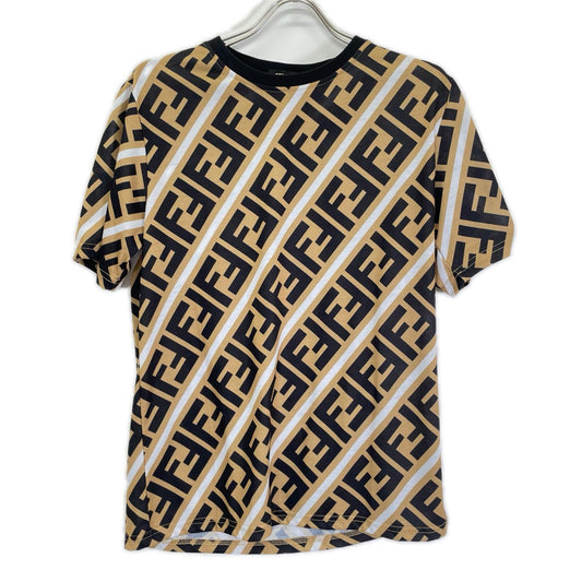 FENDI Zucca All-Over Print Cotton T-Shirt Brown Size M