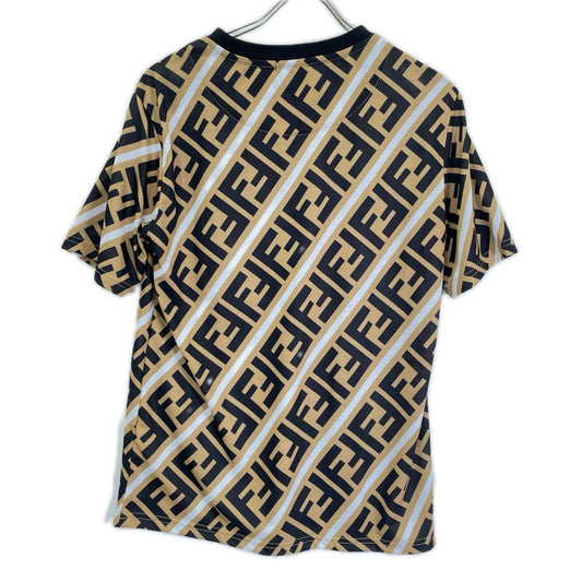 FENDI Zucca All-Over Print Cotton T-Shirt Brown Size M