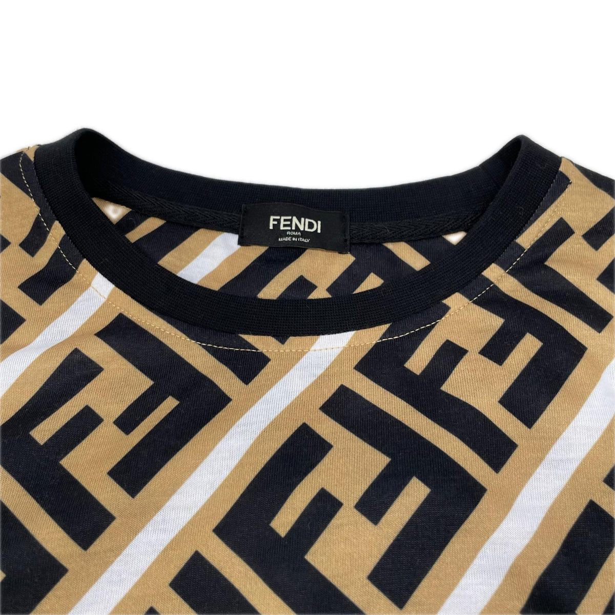 FENDI Zucca All-Over Print Cotton T-Shirt Brown Size M