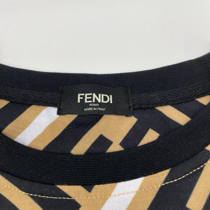 FENDI Zucca All-Over Print Cotton T-Shirt Brown Size M