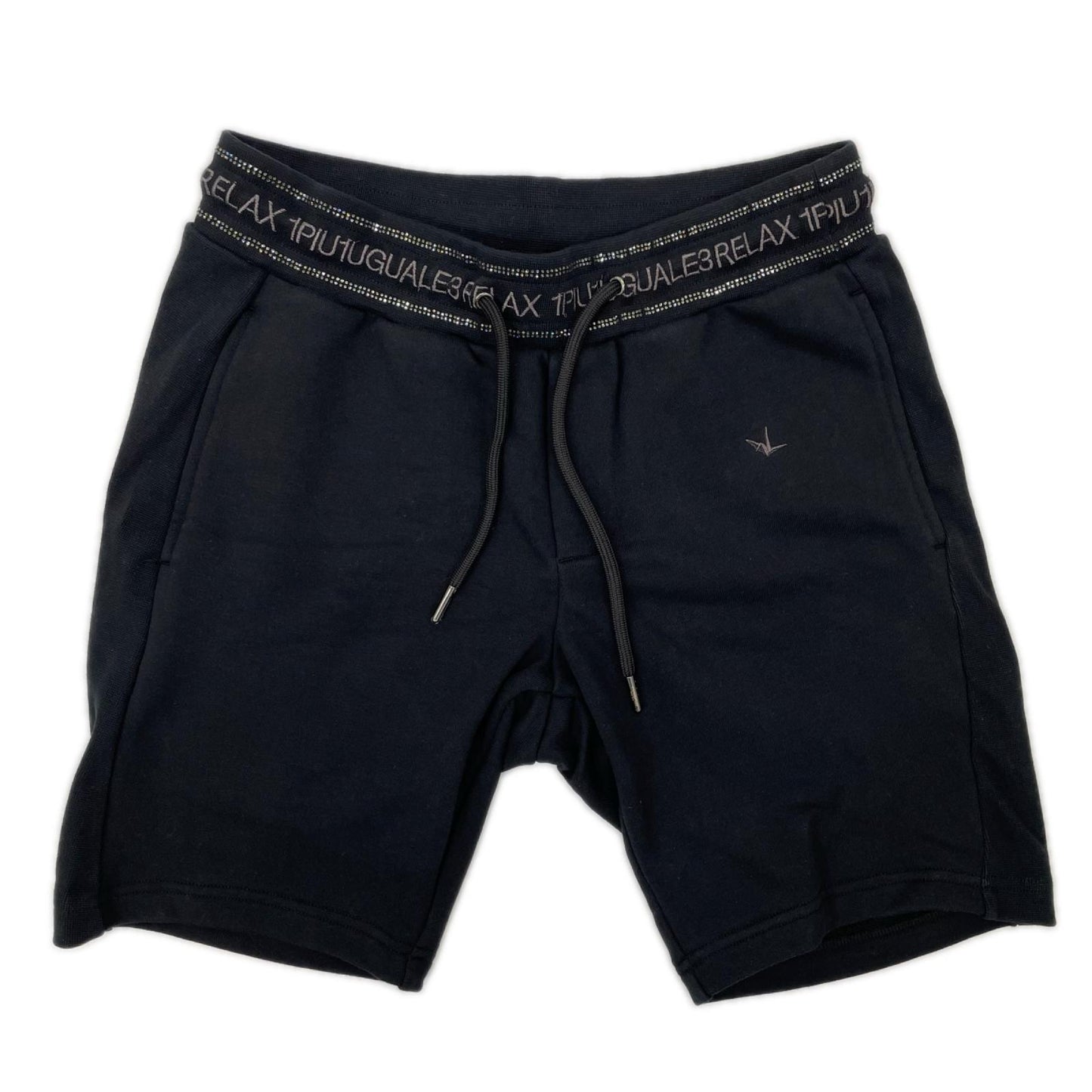 RELAX Glossy Embroidered Logo Sweat Shorts Black Sweatshirt Size S