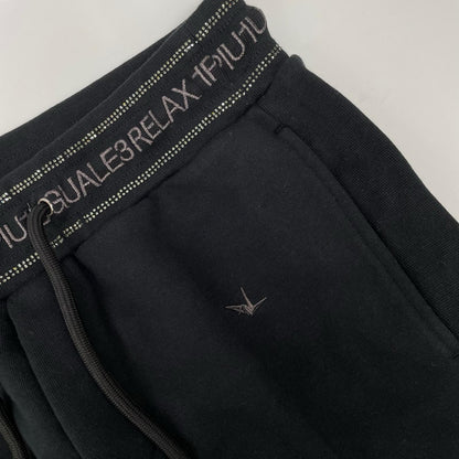 RELAX Glossy Embroidered Logo Sweat Shorts Black Sweatshirt Size S
