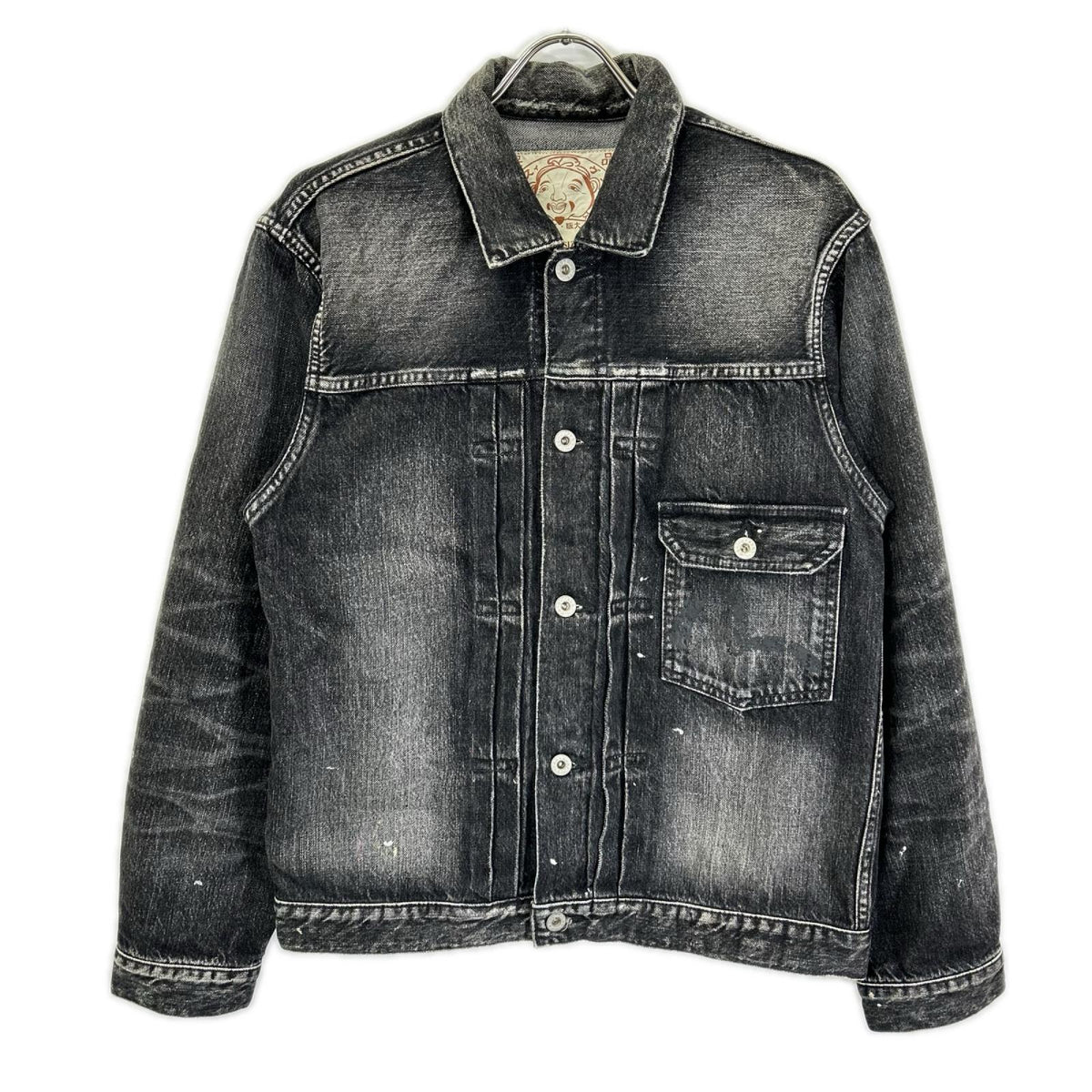 EVISU Black Seagull Print Denim Trucker Jacket Size S