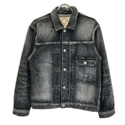 EVISU Black Seagull Print Denim Trucker Jacket Size S