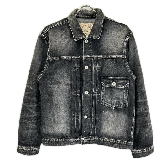 EVISU Black Seagull Print Denim Trucker Jacket Size S