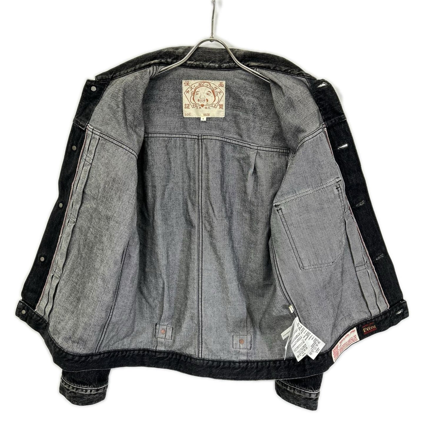 EVISU Black Seagull Print Denim Trucker Jacket Size S
