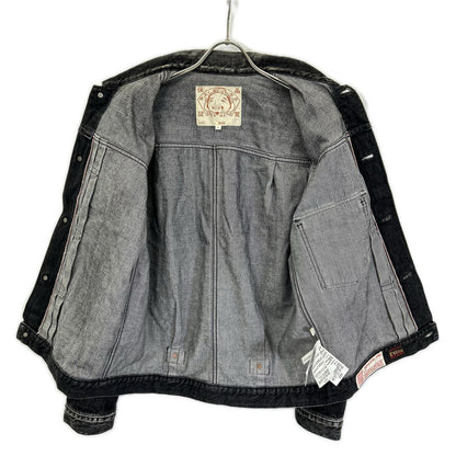 EVISU Black Seagull Print Denim Trucker Jacket Size S