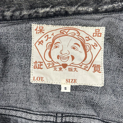 EVISU Black Seagull Print Denim Trucker Jacket Size S