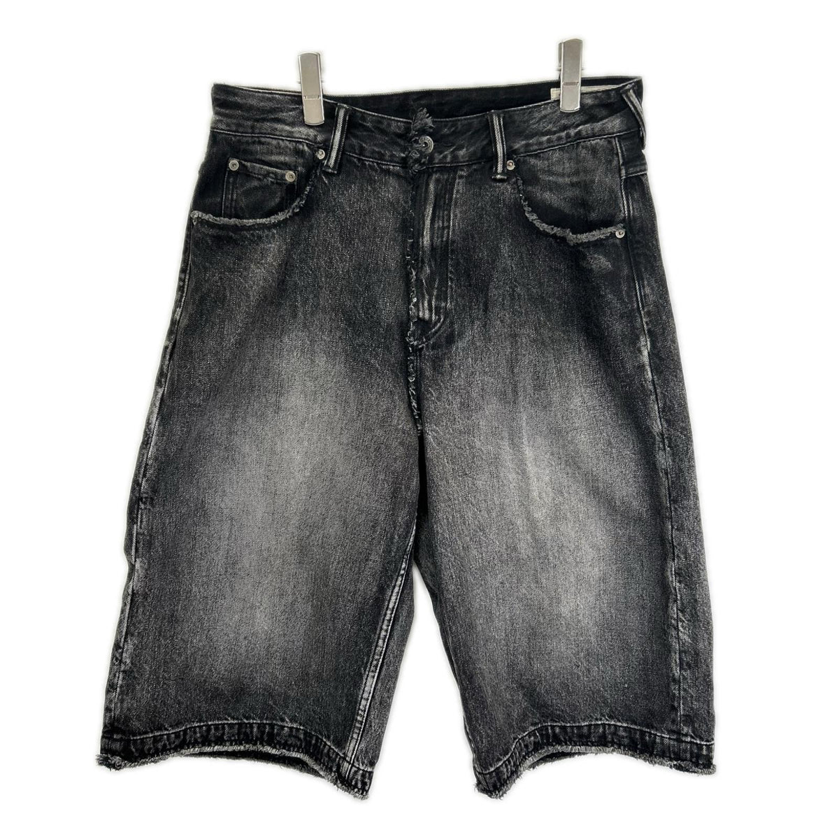 EVISU Black Distressed Daikoku Print Denim Shorts Size 32