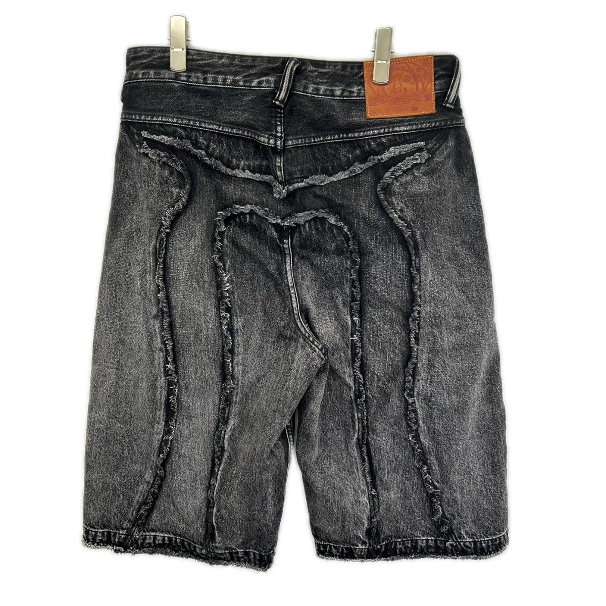 EVISU Black Distressed Daikoku Print Denim Shorts Size 32