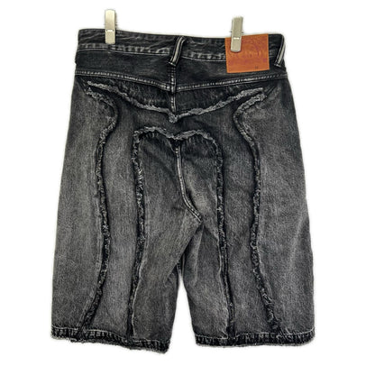 EVISU Black Distressed Daikoku Print Denim Shorts Size 32