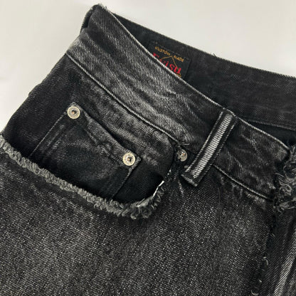 EVISU Black Distressed Daikoku Print Denim Shorts Size 32