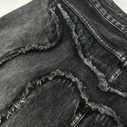 EVISU Black Distressed Daikoku Print Denim Shorts Size 32