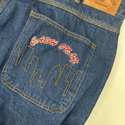CASH ONLY Indigo Logo Baggy Denim Jeans Size L
