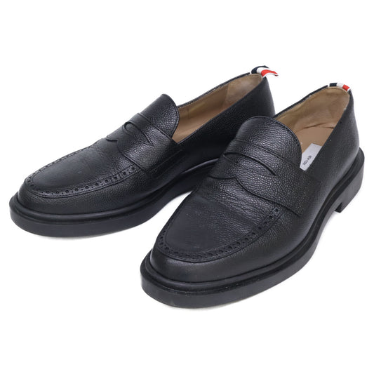 THOM BROWNE Black Pebble Grain Penny Loafers Size EU 42.5