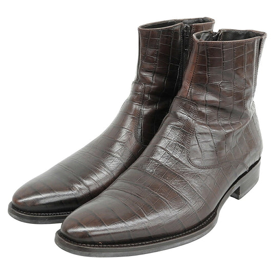 ANTONIO MAURIZI Embossed Leather Boots Brown Size 42.5