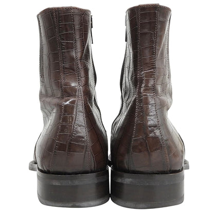 ANTONIO MAURIZI Embossed Leather Boots Brown Size 42.5