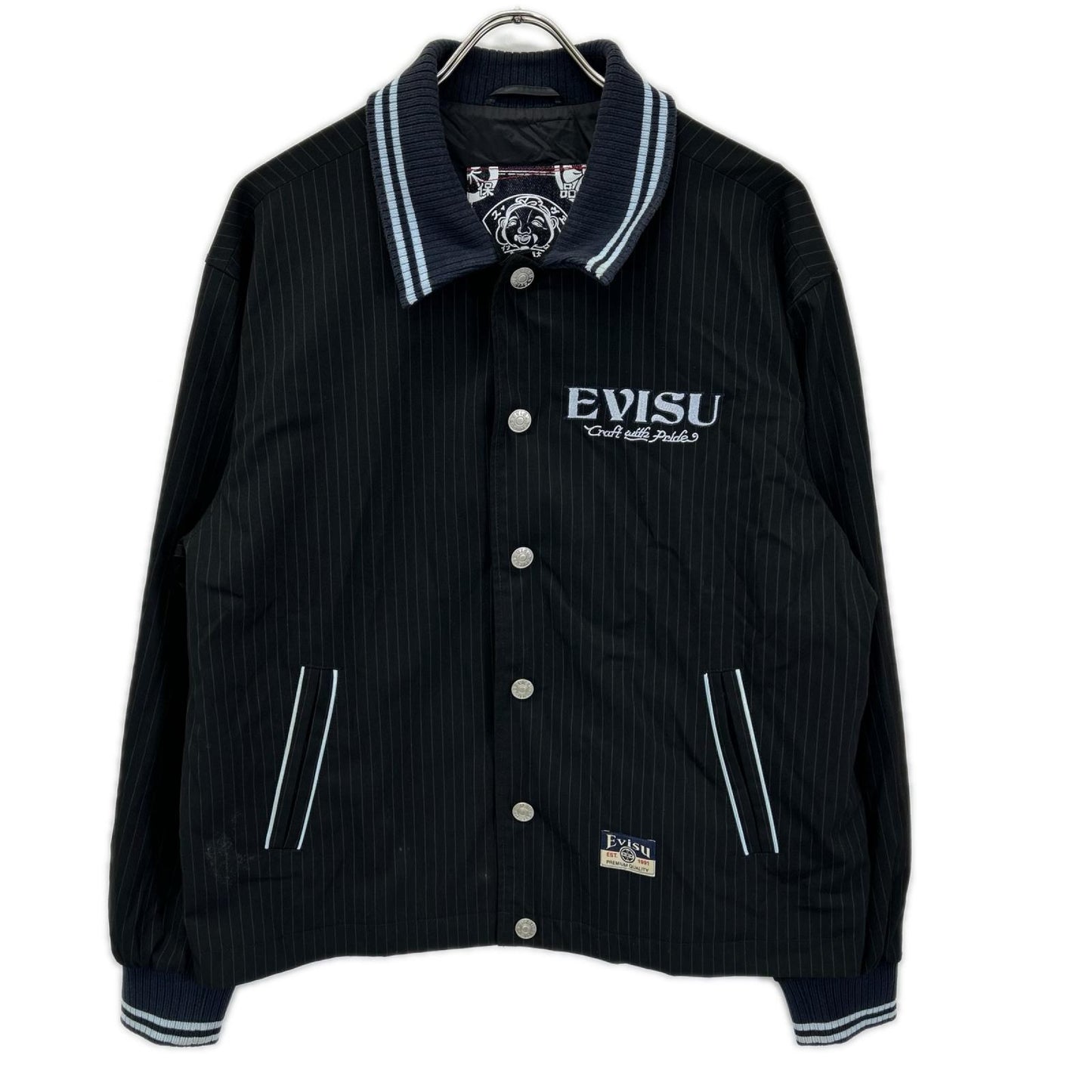 EVISU Black Logo Slogan Emb. Stripe Coach Jacket Size M