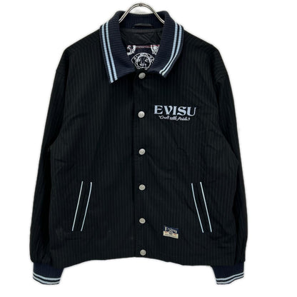 EVISU Black Logo Slogan Emb. Stripe Coach Jacket Size M