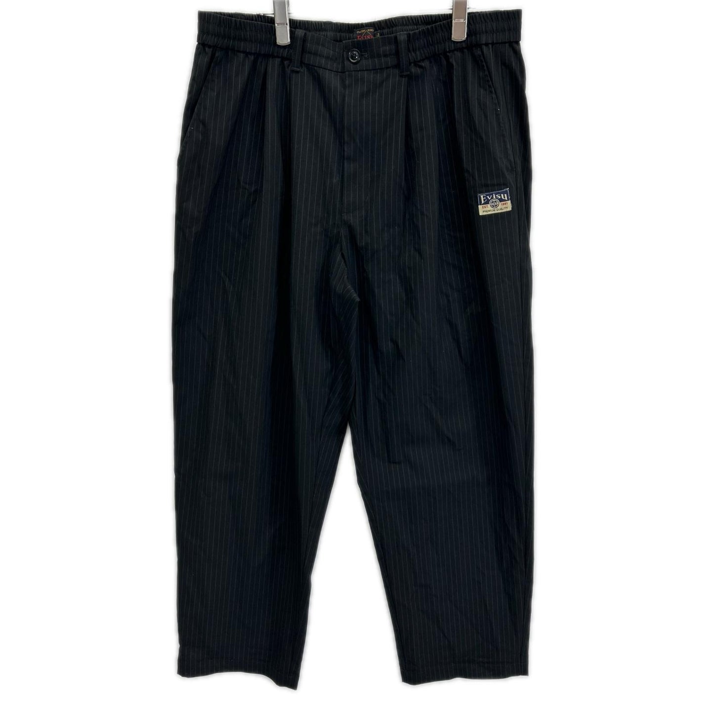 EVISU Black Seagull Emb. Stripe Tapered Woven Pants Size XL