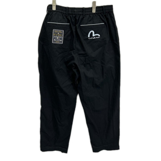 EVISU Black Seagull Emb. Stripe Tapered Woven Pants Size XL