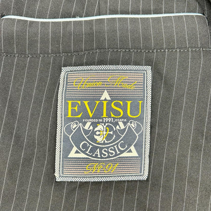 EVISU Black Seagull Emb. Stripe Tapered Woven Pants Size XL