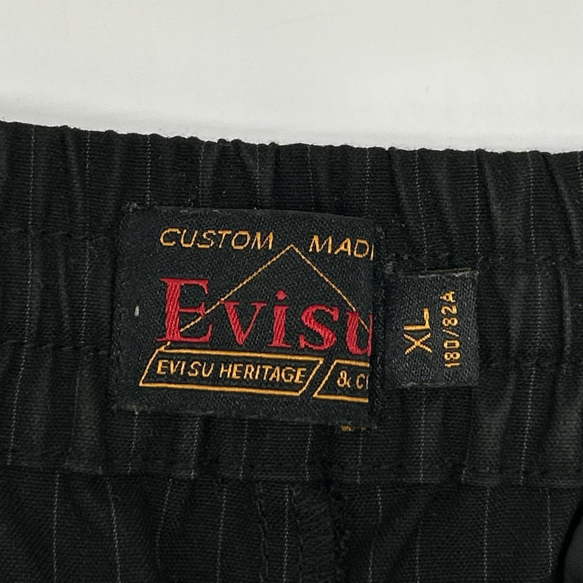 EVISU Black Seagull Emb. Stripe Tapered Woven Pants Size XL