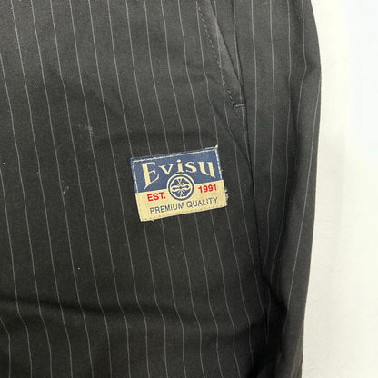 EVISU Black Seagull Emb. Stripe Tapered Woven Pants Size XL