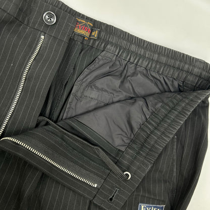 EVISU Black Seagull Emb. Stripe Tapered Woven Pants Size XL