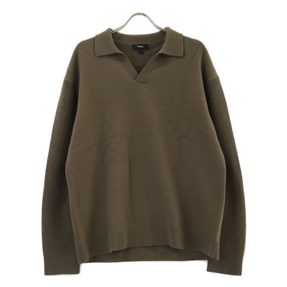 Theory Wool Open Collar Sweater Khaki Size M