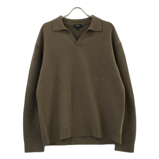 Theory Wool Open Collar Sweater Khaki Size M