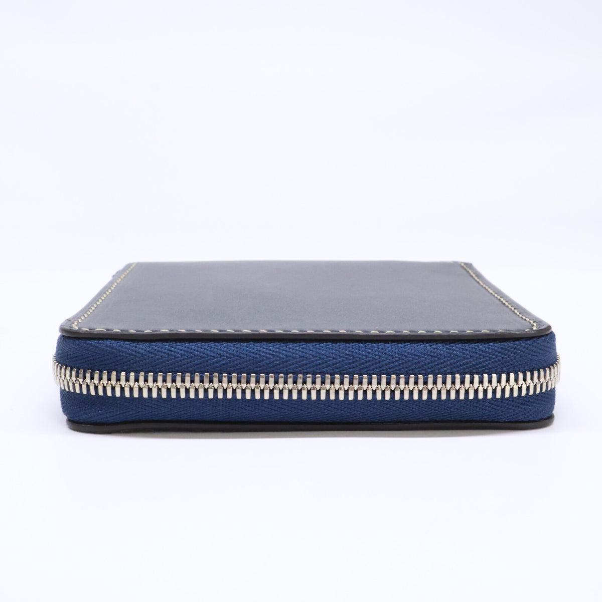 MANSOU Bridle Leather Round Bi-fold Wallet Navy