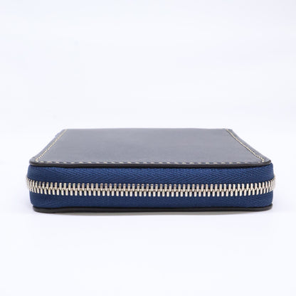 MANSOU Bridle Leather Round Bi-fold Wallet Navy