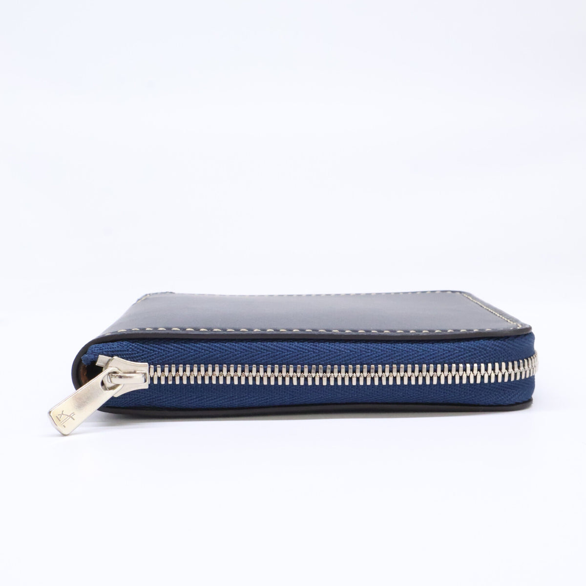 MANSOU Bridle Leather Round Bi-fold Wallet Navy