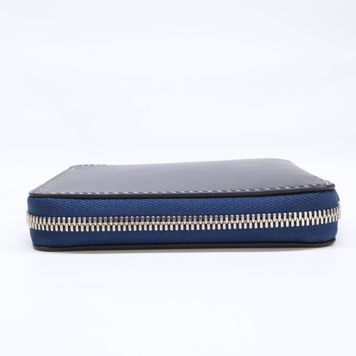 MANSOU Bridle Leather Round Bi-fold Wallet Navy