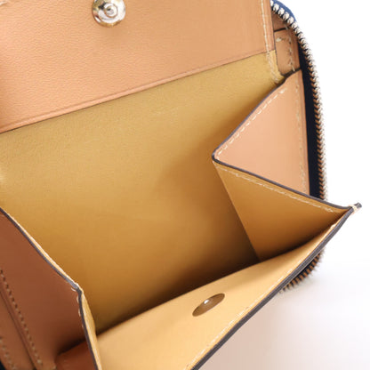MANSOU Bridle Leather Round Bi-fold Wallet Navy