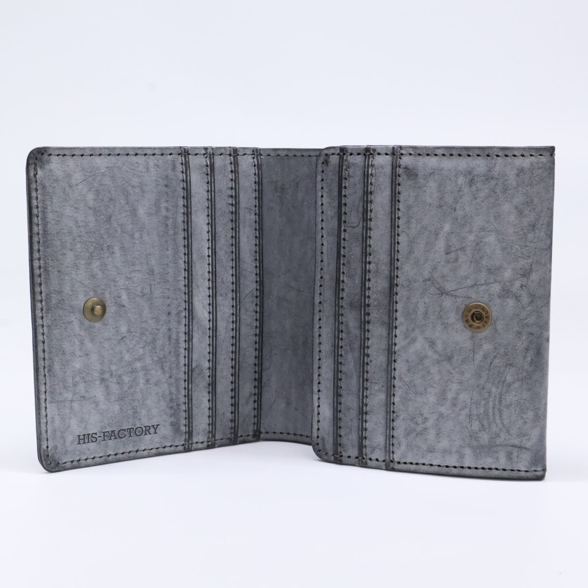 HIS-FACTORY Ghost Leather Bi-fold Compact Wallet Black