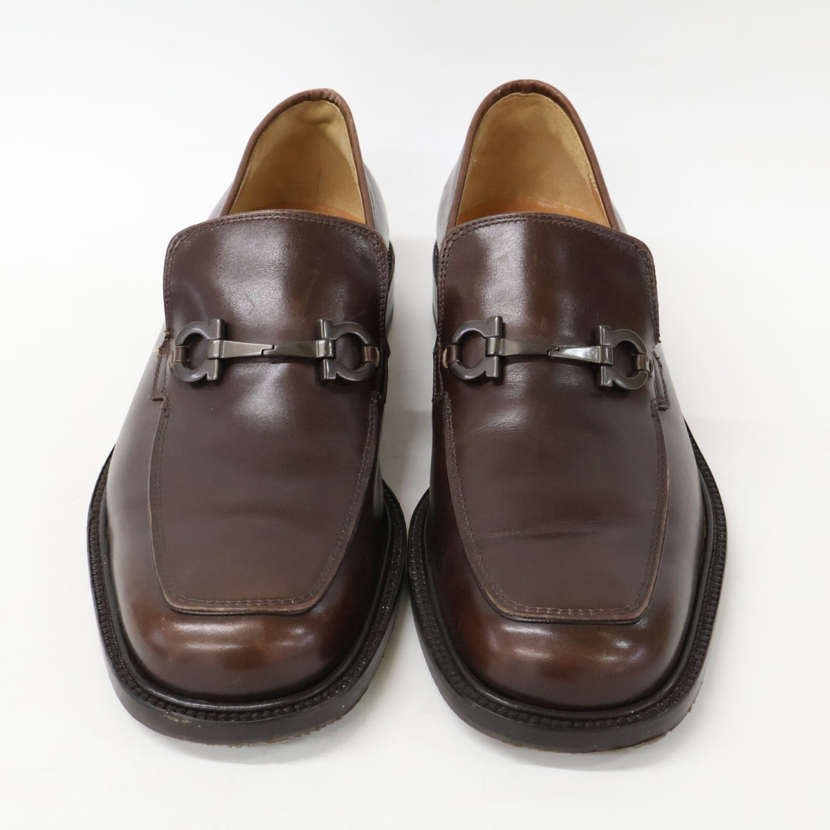 SalvatoreFerragamo Brown Gancini Square Toe Loafers Size 7