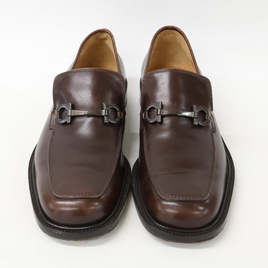 SalvatoreFerragamo Brown Gancini Square Toe Loafers Size 7