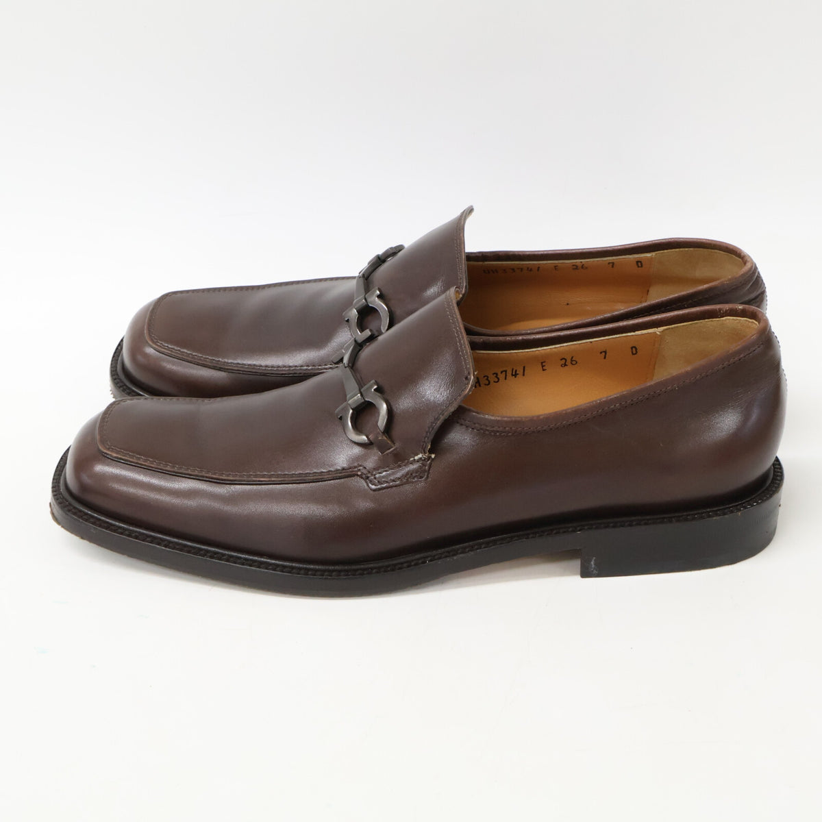 SalvatoreFerragamo Brown Gancini Square Toe Loafers Size 7