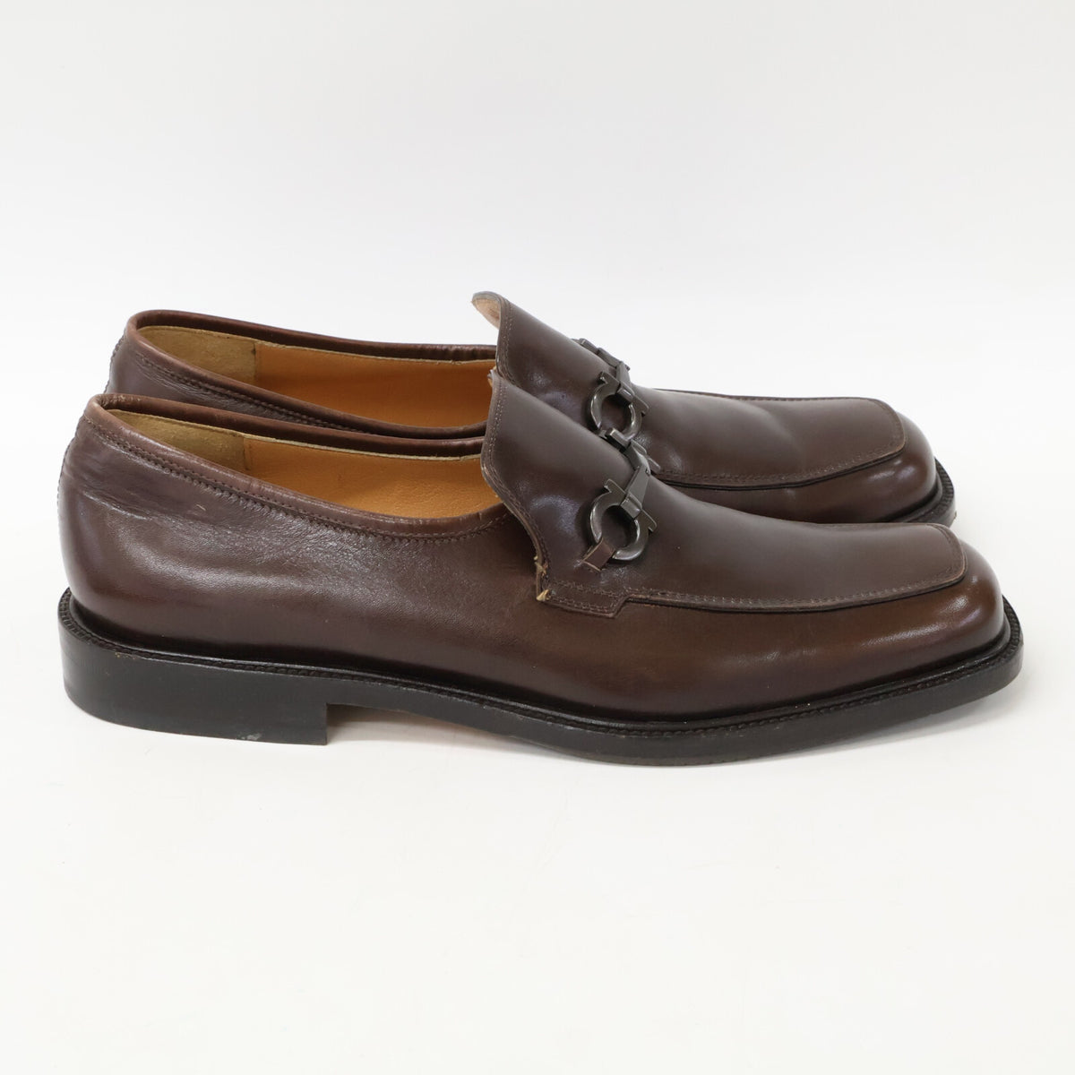 SalvatoreFerragamo Brown Gancini Square Toe Loafers Size 7