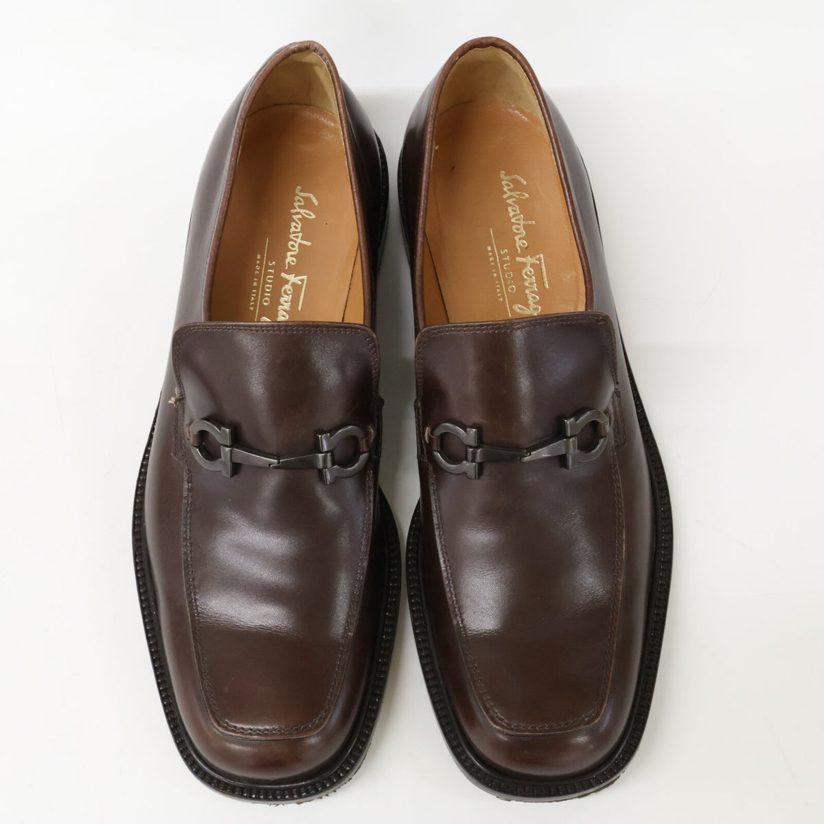 SalvatoreFerragamo Brown Gancini Square Toe Loafers Size 7