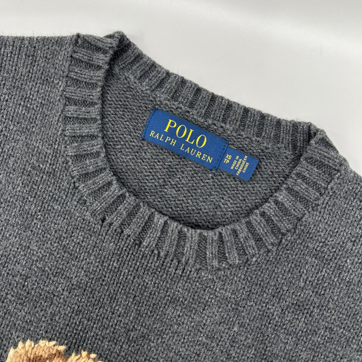 POLObyRalphLauren Grey Polo Bear Cotton Knit Sweater Size S