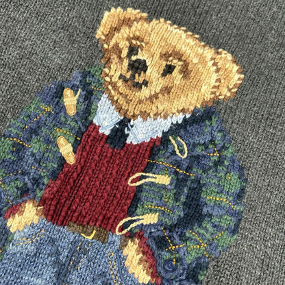 POLObyRalphLauren Grey Polo Bear Cotton Knit Sweater Size S