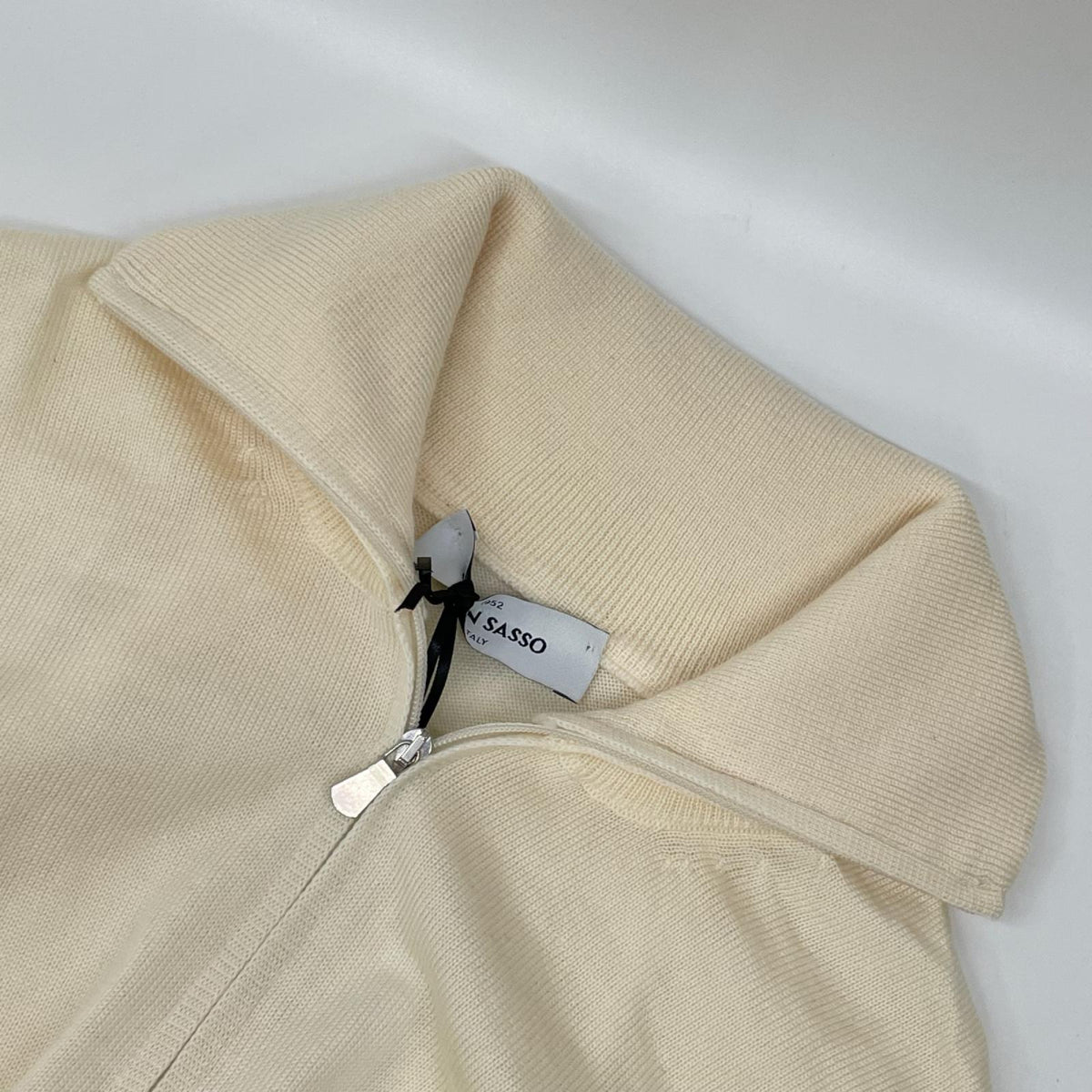 GRAN SASSO 12 Gauge Wool Half-Zip Knit Off-White Size 48