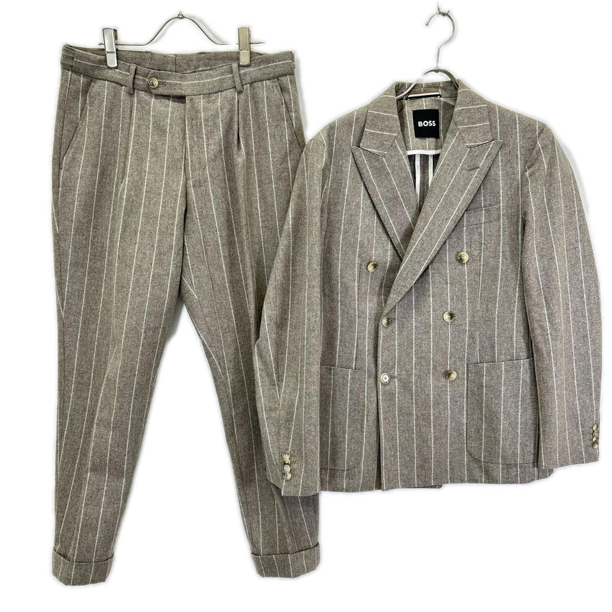 BOSS 10229122 Brown Stripe Wool Breasted Jacket