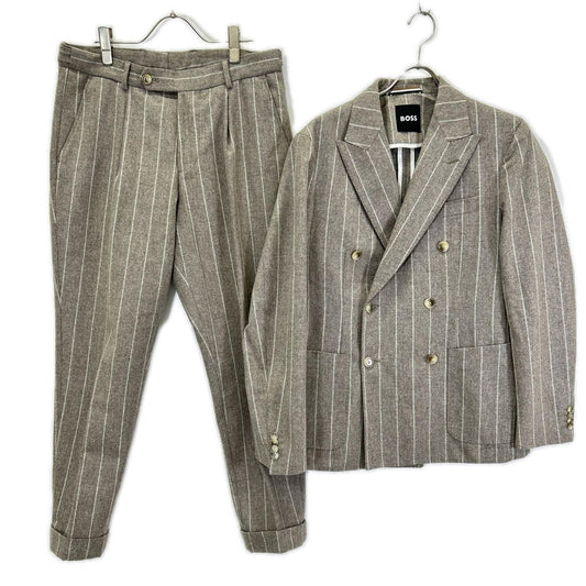 BOSS 10229122 Brown Stripe Wool Breasted Jacket