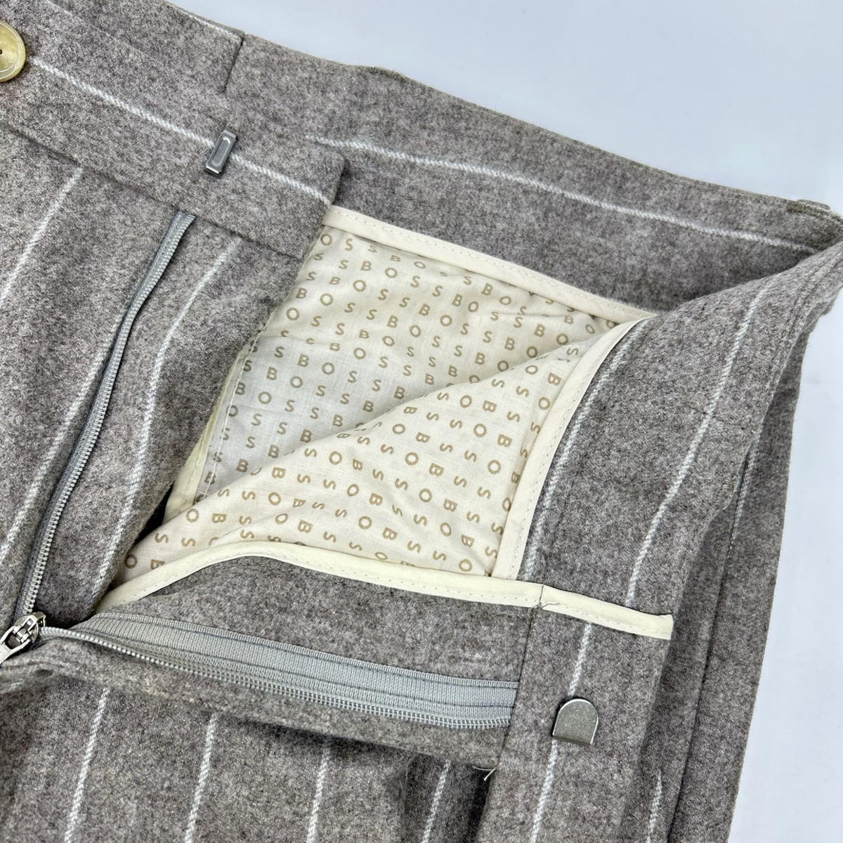 BOSS 10229122 Brown Stripe Wool Breasted Jacket