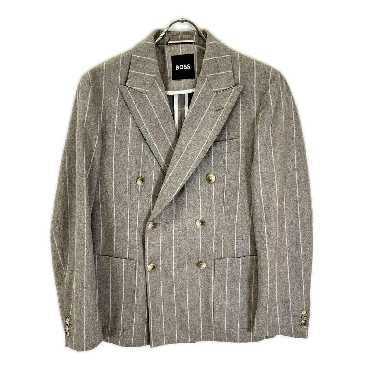 BOSS 10229122 Brown Stripe Wool Breasted Jacket