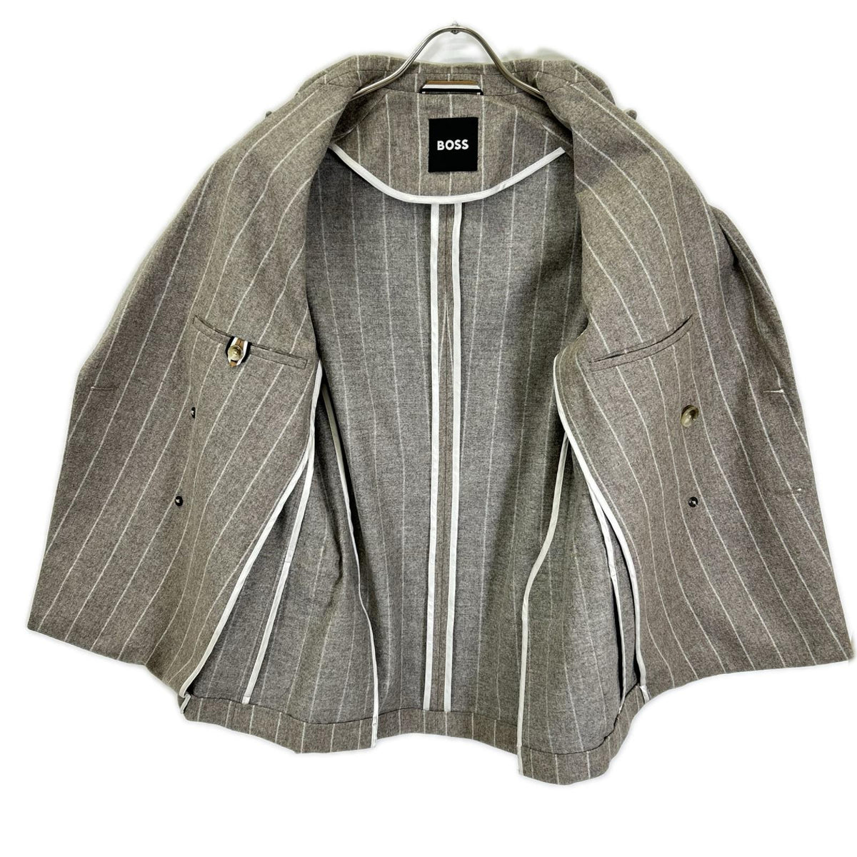 BOSS 10229122 Brown Stripe Wool Breasted Jacket